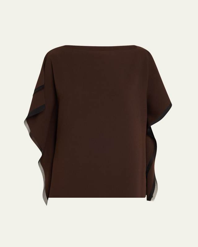 Asymmetrical Crepe Boatneck Top With Organza Tr